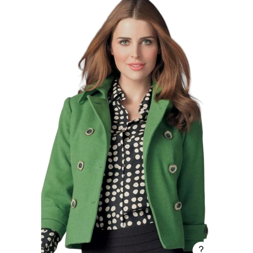 CAbi Double-breasted Wool Blend Jacket Clover Green Peacoat Crop Sz 4